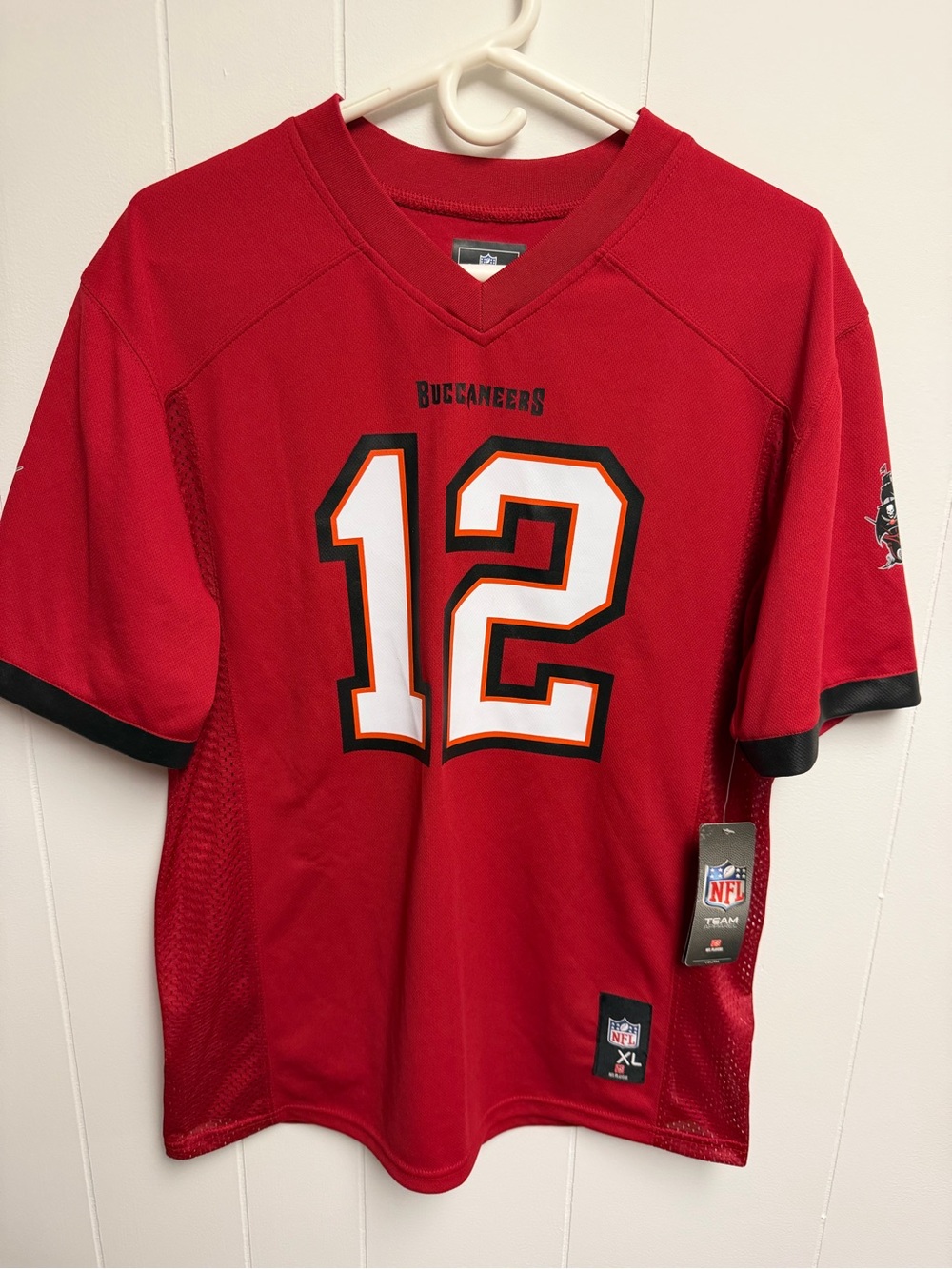 NFL Buccaneers #12 Red Short Sleeve Jersey youth xl Brady on the back